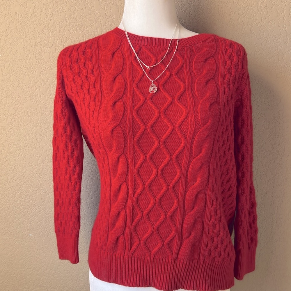 Loft red cable knit sweater, size medium petite